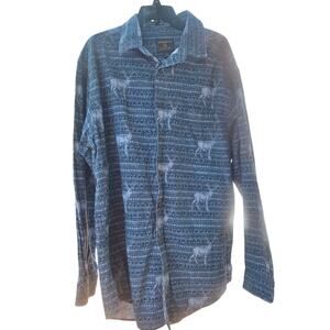 Mens Woolrich Heavyweight Button Up  Shirt Long Sleeve Deer Buck Blue XXL